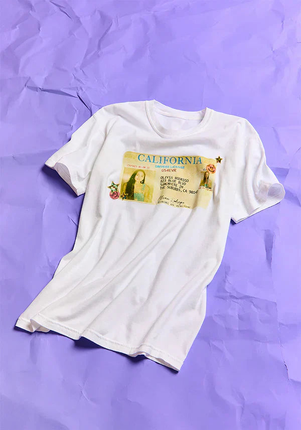 driver's license t-shirt in white