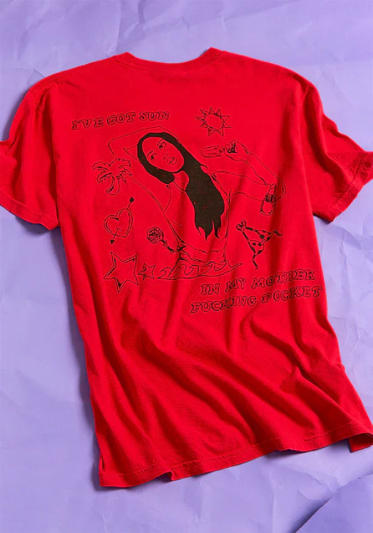 oversized sun in my mother fucking pocket t-shirt in red